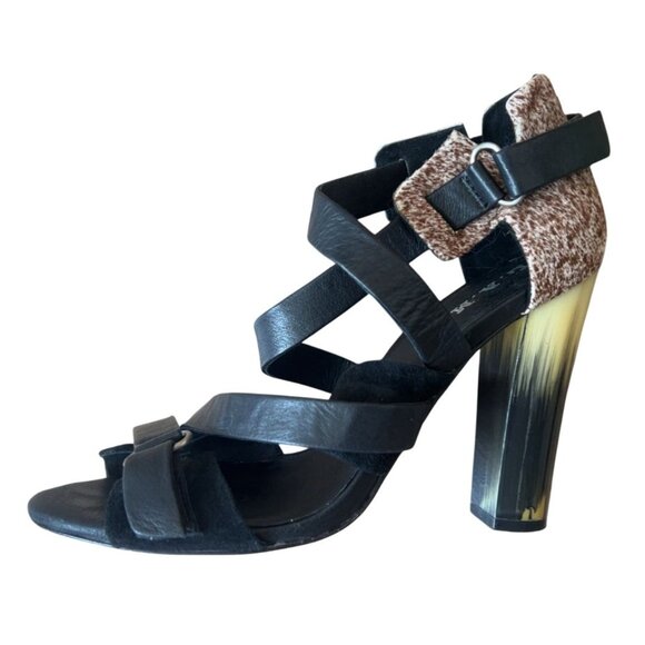 L.A.M.B. Gwen Stefani Korry Black Leather and Calf Hair heels Size 7.5‎ - Picture 6 of 11